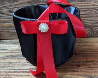 Black and red flower girl basket, red and black wedding, custom flower girl basket , flower girl accessories, flower girl basket for toss