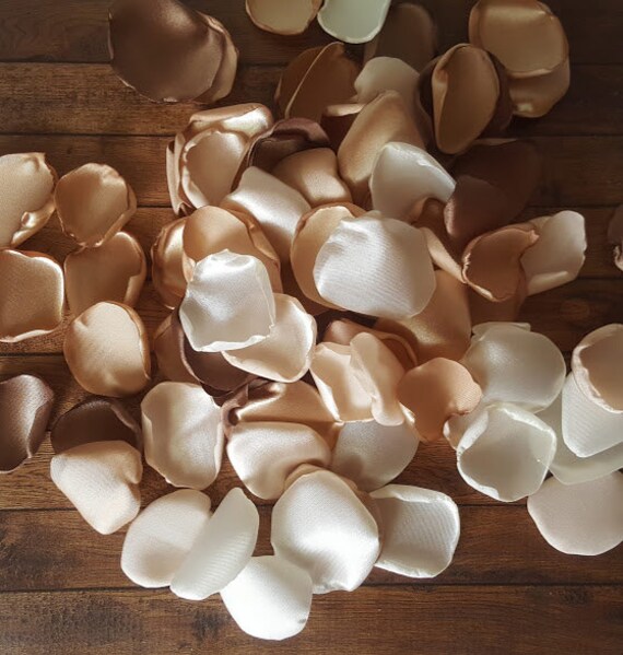 Rustic wedding decor, wedding centerpieces, Taupe, Champagne and Ivory flower petals, bridal shower, neutral wedding, 30th birthday. Il_570xn
