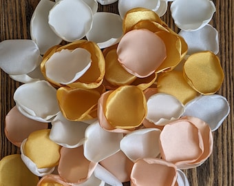 Apricot peach gold mix rose petals for wedding decor, artificial flowers for flower girl baskets, barn table decorations for bridal shower