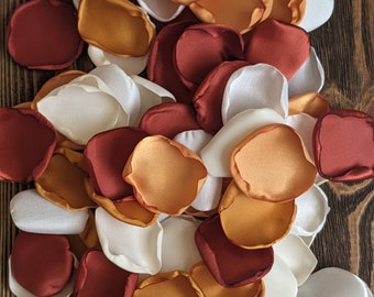 Fall rust mustard gold mix of rose petals for wedding decor, flower girl flowers, ceremony and aisle runner decor, bridal shower confetti