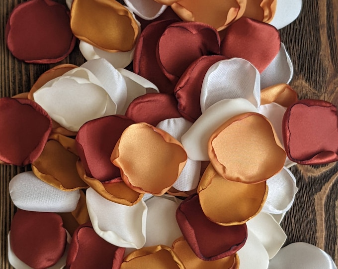 Featured listing image: Fall rust mustard gold mix of rose petals for wedding decor, flower girl flowers, ceremony and aisle runner decor, bridal shower confetti