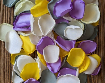 Lilac dusty sage yellow mix of rose petals for wedding decor toss, flower girl flowers for baskets, minimalist rustic wedding decoration