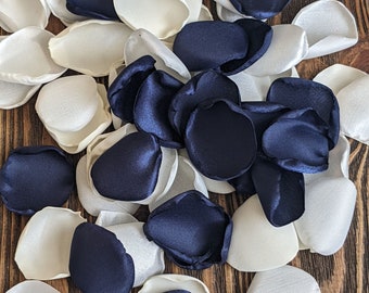 Navy cream ivory mix of rose petals wedding, flower girl accessories, nautical bridal shower centerpieces, bridesmaid gifts, confetti toss