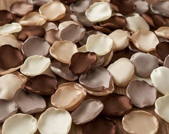Champagne Ivory Brown Rose Petals - Taupe Wedding Decor, Satin Table Scatter, Flower Girl Confetti, Bridal Shower & Boho Aisle Decoration