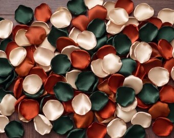 Forest Green Rust Cream Rose Petals - Earthy Boho Fall Table Scatter, Woodland Wedding Decor, Flower Girl Confetti