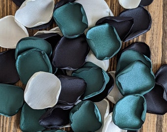 Black emerald and ivory mix of rose petals for wedding and party decor, dark moody or spooky bridal shower decorations, flower girl confetti