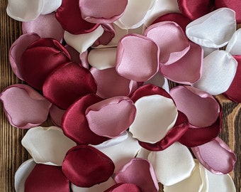 Mauve burgundy mix of rose petals for rustic wedding or baby girl shower decoration, bridal shower cake table confetti, aisle runner toss