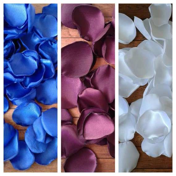 Royal blue, eggplant, and white rose petals, flower girl petals
