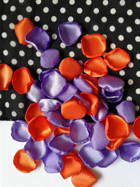 Fall bridal shower, rose petals, orange and purple wedding, fabric