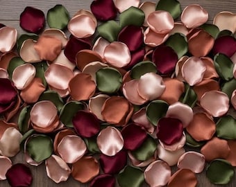 Terracotta Rose Gold Blush Petals - Burgundy Olive Satin Table Scatter for Fall Boho Wedding & Bridal Shower Decor