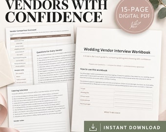 Wedding Vendor Interview Workbook - Printable Bridal Comparison Planner & Questionnaire PDF for Venue, Photographer, Caterer