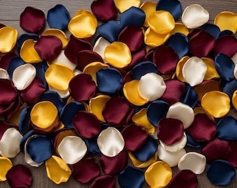 Navy Blue Burgundy Wedding Decor, Sunflower Petals, Ivory Table Scatter, Fall Rustic Bridal Shower Toss, Bulk Satin Rose Petals for Aisle