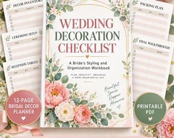 Wedding Decoration Checklist - Printable Bridal Decor Planner for Ceremony & Reception Styling, Venue Setup Organizer PDF