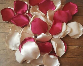 Champagne burgundy mix of rose petals for wedding decor, simple centerpieces, flowers to decorate with pillar candles, flower girl supplies