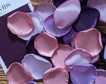 Plum amethyst dusty rose petals for wedding flower girl baskets and aisle runner decor, bachelorette and bridal shower artificial flowers