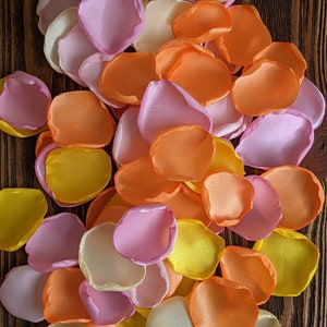 Tropical orange pink yellow wedding rose petals for aisle runner decor and flower girl basket-bridal shower flowers-confetti alternative