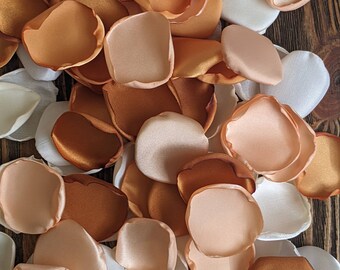 Rustic peach mustard terracotta rose petals for destination wedding, bridal shower decor flowers that match groomsmen, aisle runner toss