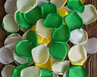 Kelly green yellow mix of rose petals for wedding decor and custom bridal shower, petals for wedding tossing cones and flower girl baskets