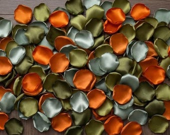 Olive Sage Willow Rose Petals - Burnt Orange Fall Wedding Decor, Satin Table Scatter, Flower Girl Confetti, Boho Bridal Shower