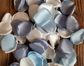 Blue mix of rose petals for aisle runner and flower girl baskets, bohemian or farmhouse simple wedding decorations, bridesmaid table decor