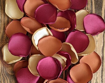 Wedding decor, burgundy terracotta gold rose petals for aisle runner reception decoration, rustic bridal shower confetti, flower girl toss