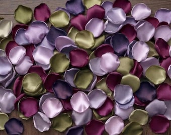 Moody Lavender Plum Rose Petals - Botanical Fall Table Scatter, Whimsical Twilight Wedding Decor, Satin Flower Girl Confetti