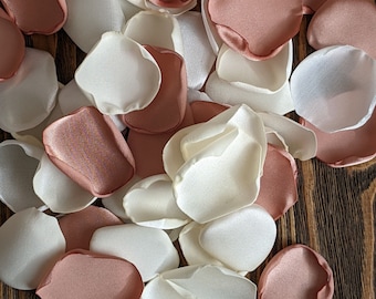 Spring fall mix of rose gold ivory cream rose petals for wedding decor, ceremony flowers, flower girl confetti for baskets, cake table toss