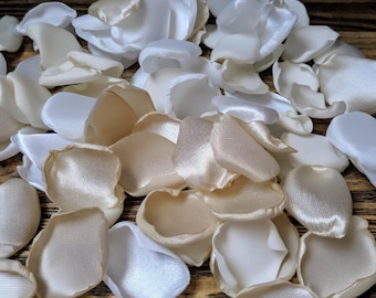 Boho champagne cream and ivory custom rose petals for neutral wedding, romantic flower girl flowers, rustic bridal shower confetti to toss