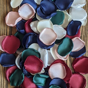 Emerald Burgundy Navy Satin Rose Petals: Wedding Aisle Decor