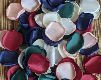 Emerald navy burgundy mix of rose petals for wedding decor, aisle runner border toss, bridal shower floral confetti, custom party decor