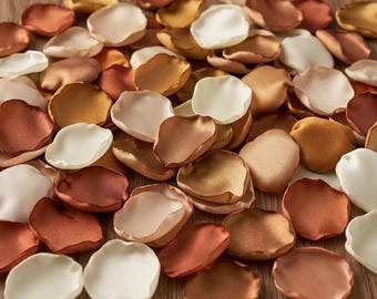 Rust Gold Champagne Rose Petals - Boho Wedding Table Scatter, Fall Bridal Shower Decor, Flower Girl Aisle Runner Confetti
