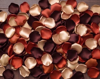 Terracotta Ivory Burnt Cedar Rose Petals - Boho Desert Table Scatter, Rustic Fall Wedding Decor, Flower Girl Petals, Handmade Silk