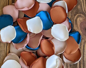 Terracotta teal rose gold mix of rose petals for wedding decor, bridal shower confetti, barn table aisle runner toss, flower girl flowers