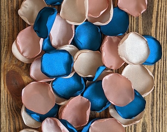 Teal champagne mix of rose petals for rustic or vintage wedding, custom party decoration, aisle runner decor, flower girl petals for baskets