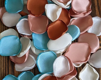 Light turquoise rose gold terracotta mix of rose petals for wedding decor, bridal shower or engagement decoration, boho aisle runner flowers