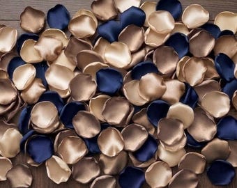 Navy, Taupe & Champagne Satin Rose Petals - Wedding Confetti Table Decor