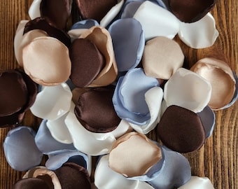 Dusty blue brown rose petals for fall wedding decor, Aisle runner decor, Flower girl petals for basket, Rustic bohemian wedding flowers toss