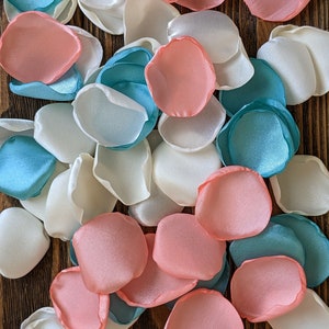 Aqua coral mix rose petals garter box gift, flowers to throw, wedding decor summer confetti for bridal shower, mint to be baby shower toss