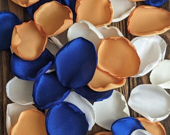 Royal blue mustard mix of rose petals, wedding decorations, party table decor, bridal shower simple centerpieces, flower girl petals to toss