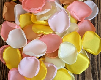 Wedding decor, Yellow mustard coral rose petals aisle runner decor, flower girl petals for basket, summer simple centerpieces, confetti toss