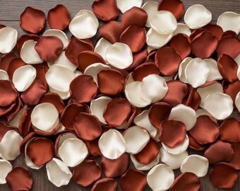 Rust Ivory Rose Petals - Boho Fall Wedding Table Scatter, Handmade Flower Girl Petals, Rustic Autumn Bridal Shower Decor