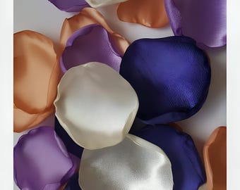 Purple peach custom rose petals for wedding decor, barn aisle runner and flower girl petals for baskets, bridesmaid gifts box fillers ideas
