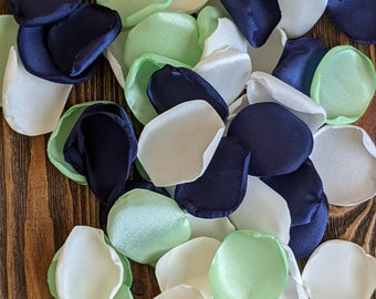 Mint and navy mix of rose petals for nautical boat wedding decorations, simple centerpieces toss, rustic summer bridal shower confetti