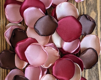 Rustic wedding decorations for barn aisle runner border, burgundy dusty rose mix of rose petals for cake decor, bridal shower confetti toss