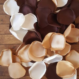Rustic wedding centerpieces sprinkles, ivory brown and taupe rose petals for rustic bridal shower table decor, flower girl flowers to toss