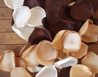 Rustic wedding centerpieces sprinkles, ivory brown and taupe rose petals for rustic bridal shower table decor, flower girl flowers to toss