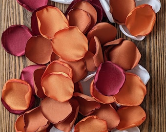 Fall wedding decor, burgundy burnt orange terracotta mix of rose petals for wedding decor, simple centerpieces bridal shower floral confetti