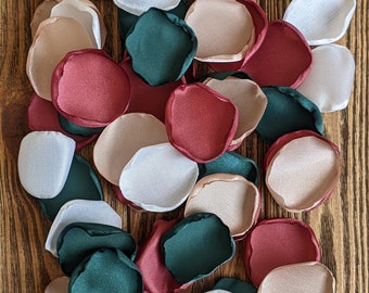 Wedding table decorations, hunter green cinnamon rose champagne mix of rose petals, aisle runner décor, party supplies, flower girl flowers