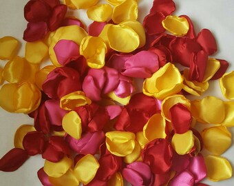 Yellow red and pink wedding, rose petals, aisle runner decorations, flower girl petals for baskets, romantic tropical aisle runner decor