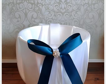 Teal plain flower girl european classic satin bows and rhinestones baskets for petals, custom boho farmhouse wedding accessories for tossing